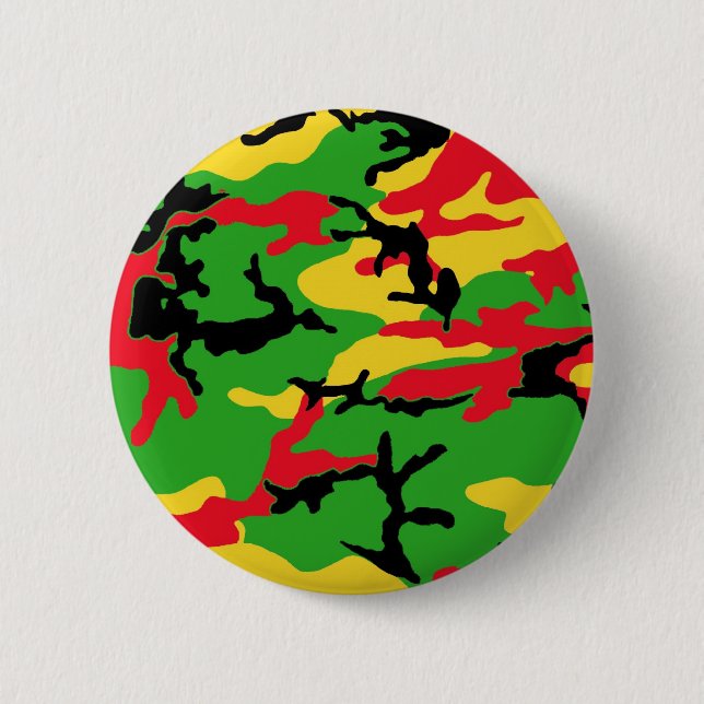 Rasta Coloured Camouflage 6 Cm Round Badge (Front)