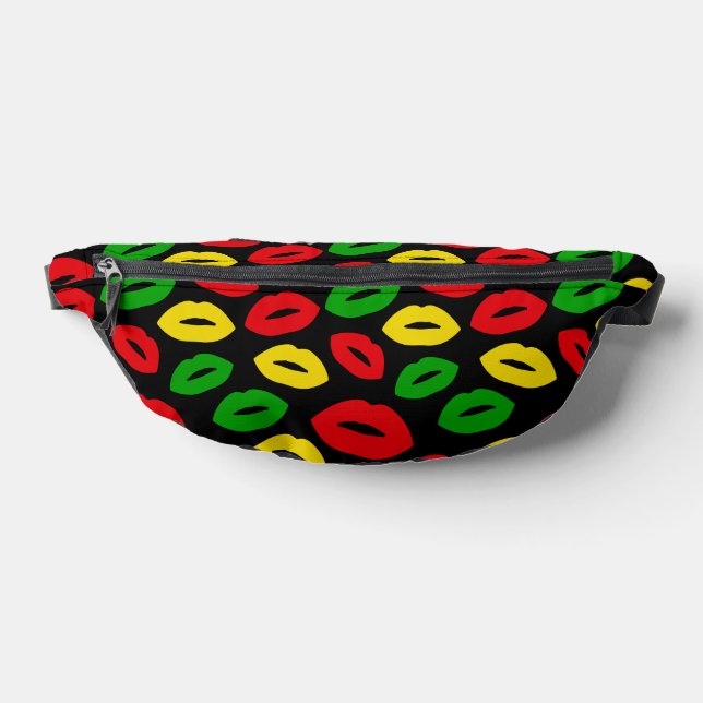 Rasta Coloured Kisses Patterned Black Bum Bags (Lay Down)