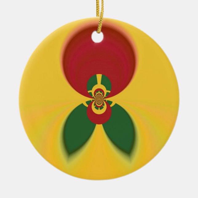 Rasta Colours Abstract Art Print Ceramic Tree Decoration (Front)
