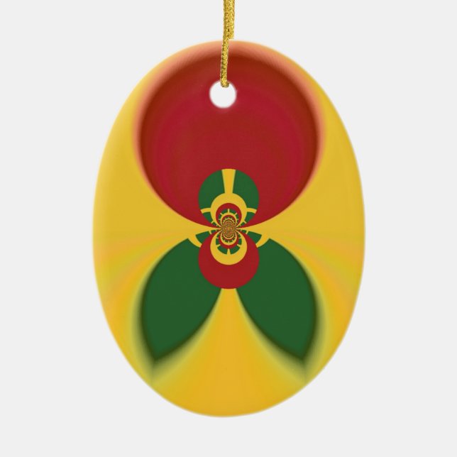 Rasta Colours Abstract Art Print Ceramic Tree Decoration (Front)