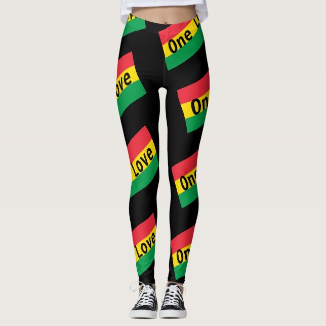 Rasta Colours Green Yellow Red Flag Stripes Leggings (Front)