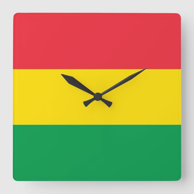 Rasta Colours Green Yellow Red Stripes Flag Patter Square Wall Clock (Front)