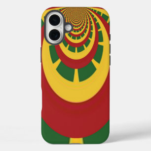 Rasta colours themed: spiral red, green, and yello iPhone 16 plus case