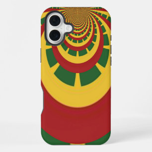 Rasta colours themed: spiral red, green, and yello iPhone 16 plus case