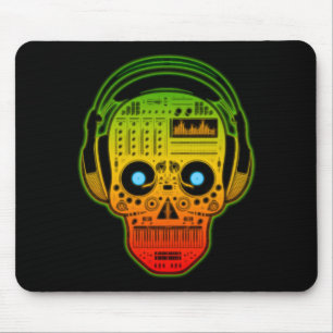 Rasta Day Of Dead, Sugar Skull DJ With Headphones Mouse Pad