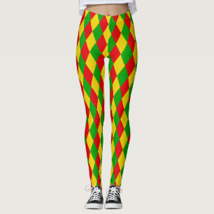 Rasta Flag Coloured Harlequin Diamonds Pattern Leggings