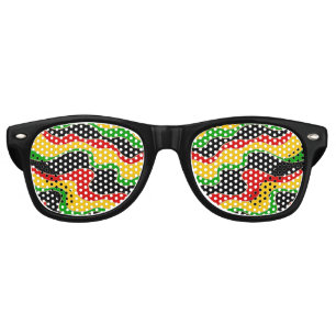Rasta Flag Coloured Wavy Lines Patterned Retro Sunglasses