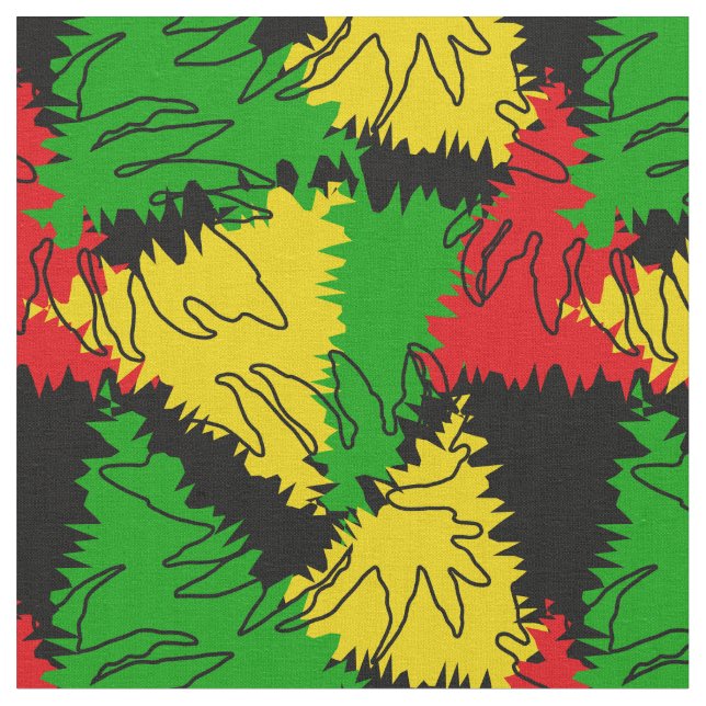 Rasta Flag Colours Palm Leaves Jamaican Patterned Fabric (Close Up)