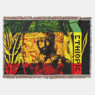 Rasta Haile Selassie Lion of Judah Red Gold Green Throw Blanket