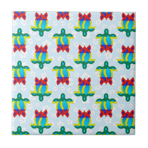 Rasta Island Colors Tribal Turtle Floral Ceramic Tile