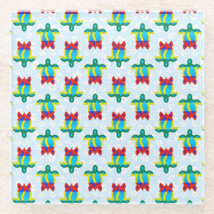 Rasta Island Colors Tribal Turtle Floral Glass Coaster