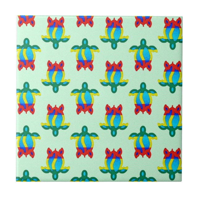 Rasta Island Colours Tribal Turtle Ceramic Tile (Front)