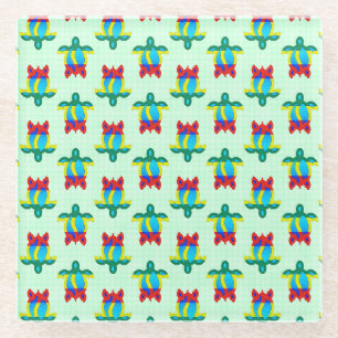 Rasta Island Colours Tribal Turtle Glass Coaster