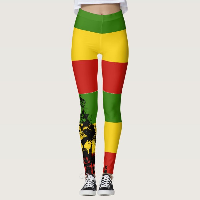 Rasta Leggings Red Gold Green Roaring Lion (Front)