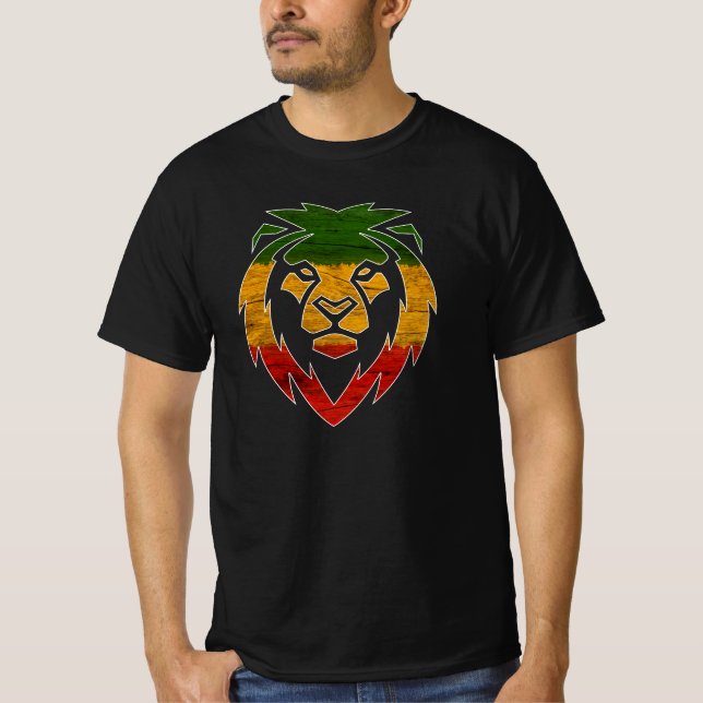 Rasta Lion Head, Rastafarian Lion, Jamaican flag T-Shirt (Front)