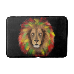 Rasta lion head red yellow green drawing Jamaica Bath Mat
