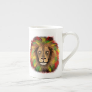 Rasta lion head red yellow green drawing Jamaica  Bone China Mug