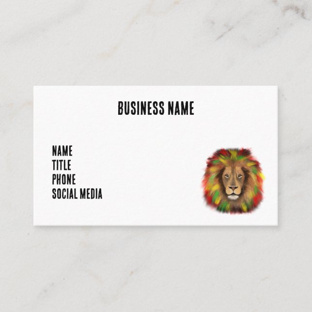 Rasta lion head red yellow green drawing Jamaica  Business Card (Front)