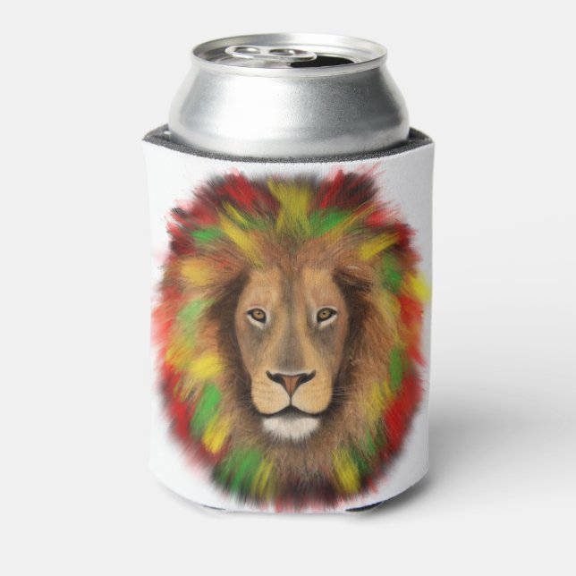 Rasta lion head red yellow green drawing Jamaica  Can Cooler (Can Back)