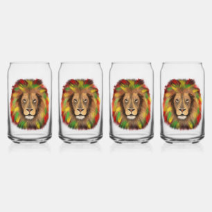 Rasta lion head red yellow green drawing Jamaica  Can Glass