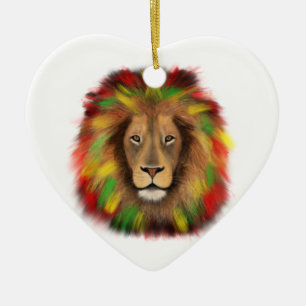 Rasta lion head red yellow green drawing Jamaica Ceramic Ornament