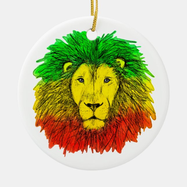 Rasta lion head red yellow green drawing Jamaica  Ceramic Ornament (Front)