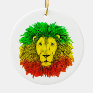 Rasta lion head red yellow green drawing Jamaica Ceramic Ornament