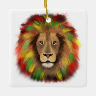 Rasta lion head red yellow green drawing Jamaica  Ceramic Ornament