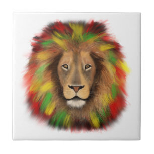 Rasta lion head red yellow green drawing Jamaica  Ceramic Tile