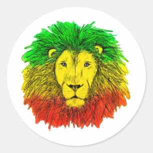 Rasta lion head red yellow green drawing Jamaica  Classic Round Sticker