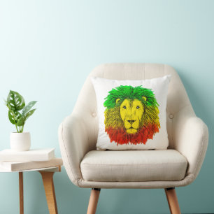 Rasta lion head red yellow green drawing Jamaica  Cushion