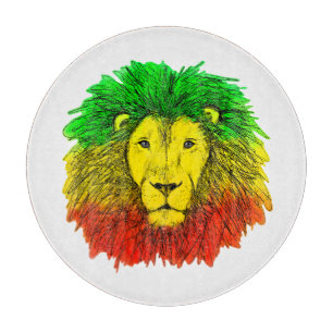 Rasta lion head red yellow green drawing Jamaica Cutting Board