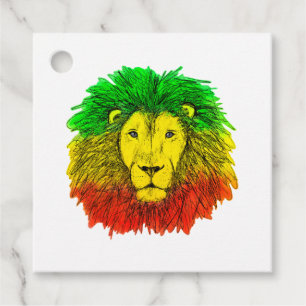 Rasta lion head red yellow green drawing Jamaica Favour Tags