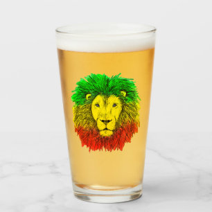 Rasta lion head red yellow green drawing Jamaica Glass