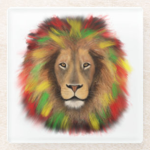 Rasta lion head red yellow green drawing Jamaica  Glass Coaster