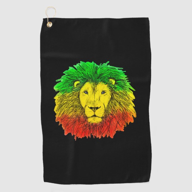 Rasta lion head red yellow green drawing Jamaica  Golf Towel (Front)