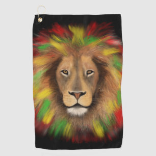 Rasta lion head red yellow green drawing Jamaica Golf Towel