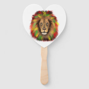 Rasta lion head red yellow green drawing Jamaica  Hand Fan