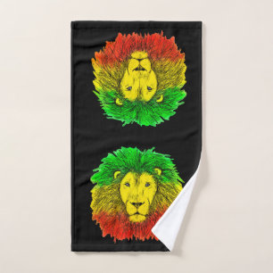 Rasta lion head red yellow green drawing Jamaica Hand Towel