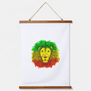 Rasta lion head red yellow green drawing Jamaica  Hanging Tapestry