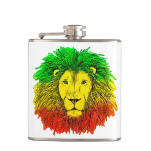 Rasta lion head red yellow green drawing Jamaica Hip Flask