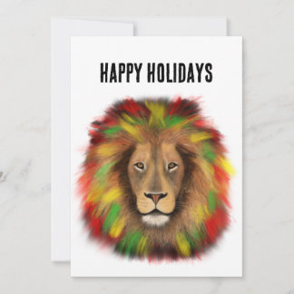 Rasta lion head red yellow green drawing Jamaica  Holiday Card