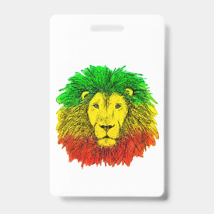 Rasta lion head red yellow green drawing Jamaica ID Badge