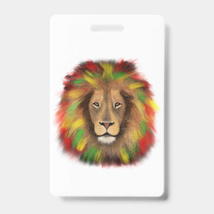 Rasta lion head red yellow green drawing Jamaica ID Badge