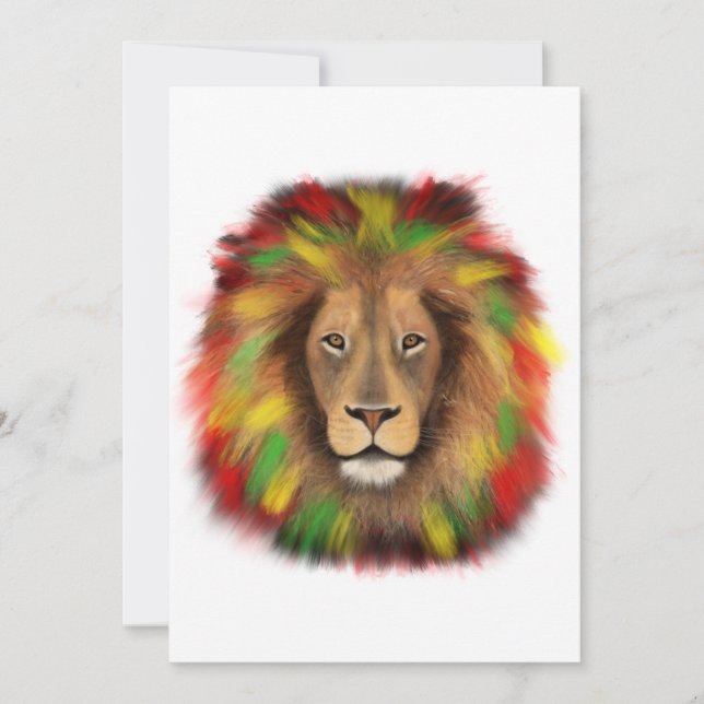 Rasta lion head red yellow green drawing Jamaica  Invitation (Front)