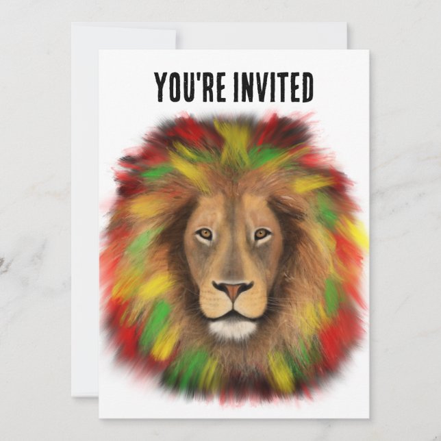Rasta lion head red yellow green drawing Jamaica  Invitation (Front)