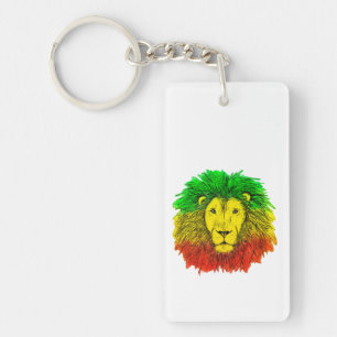 Rasta lion head red yellow green drawing Jamaica Key Ring