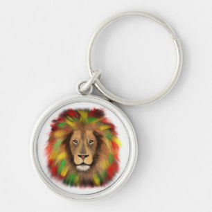 Rasta lion head red yellow green drawing Jamaica  Key Ring