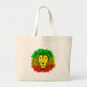 Rasta lion head red yellow green drawing Jamaica Large Tote Bag