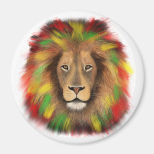 Rasta lion head red yellow green drawing Jamaica  Magnet